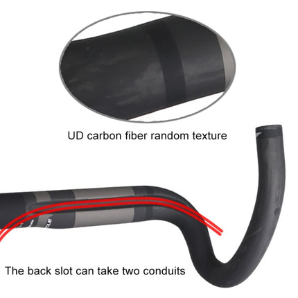 TOSEEK Full Carbon Fiber Road Bike Bent Handlebar Groove Outside Line Handle, Size: 400mm (UD Black)-garmade.com