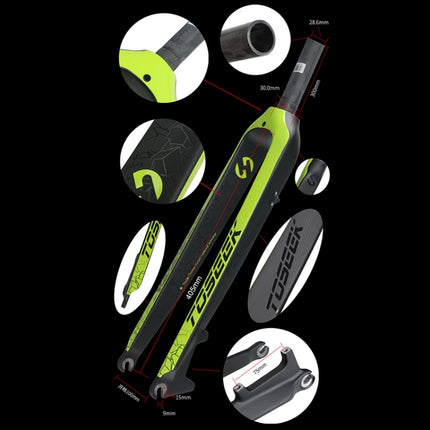 TOSEEK Ultra Light 27.5 Inch 405mm Mountain Bike Full Carbon Front Fork Straight Head Tube Disc Brake(Green)-garmade.com