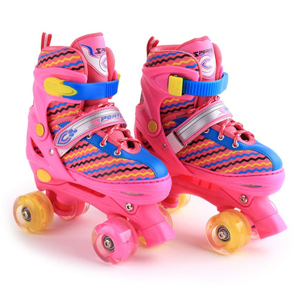 Children Full-flash White Double-row Roller Skates Skating Shoes, Double Row Wheel, Size : S(Pink)-garmade.com