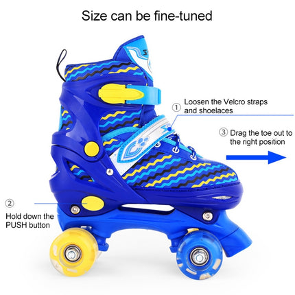 Children Full-flash White Double-row Roller Skates Skating Shoes, Double Row Wheel, Size : S(Blue)-garmade.com
