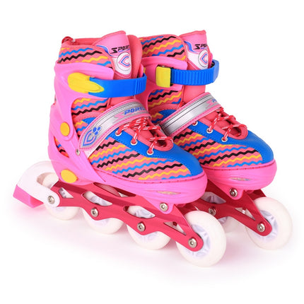 Children Full-flash White Roller Skates Skating Shoes, Straight Row Wheel, Size : M(Pink)-garmade.com