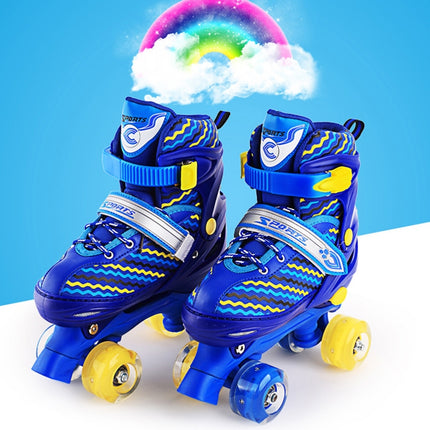 Children Full-flash White Roller Skates Skating Shoes, Straight Row Wheel, Size : S(Blue)-garmade.com