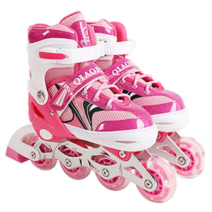 Children Flash Single-row Roller Skates Skating Shoes, Single Flash, Size : L(Pink)-garmade.com