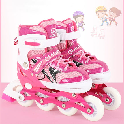 Children Flash Single-row Roller Skates Skating Shoes, Single Flash, Size : L(Pink)-garmade.com