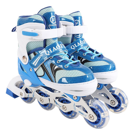 Children Flash Single-row Roller Skates Skating Shoes, Single Flash, Size : L(Blue)-garmade.com