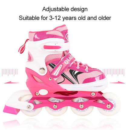 Children Flash Single-row Roller Skates Skating Shoes, Single Flash, Size : M(Pink)-garmade.com