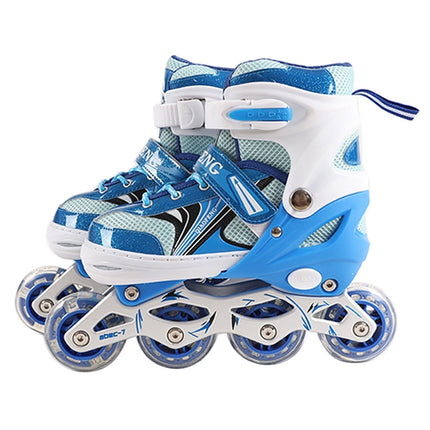 Children Flash Single-row Roller Skates Skating Shoes, Single Flash, Size : M(Blue)-garmade.com