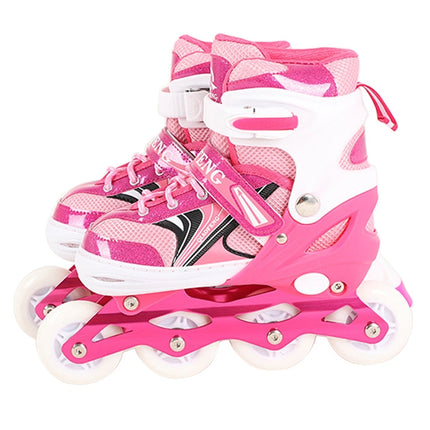 Children Flash Single-row Roller Skates Skating Shoes, Full Flash, Size : L(Pink)-garmade.com