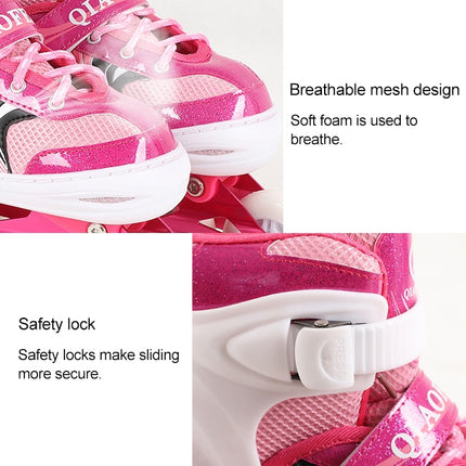 Children Flash Single-row Roller Skates Skating Shoes, Full Flash, Size : L(Pink)-garmade.com