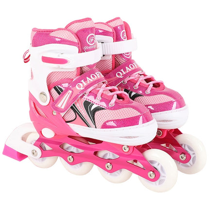 Children Flash Single-row Roller Skates Skating Shoes, Full Flash, Size : M(Pink)-garmade.com
