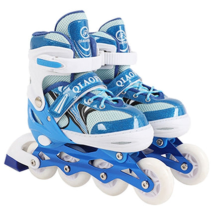 Children Flash Single-row Roller Skates Skating Shoes, Full Flash, Size : M(Blue)-garmade.com