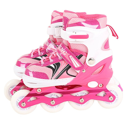 Children Flash Single-row Roller Skates Skating Shoes, Full Flash, Size : S(Pink)-garmade.com