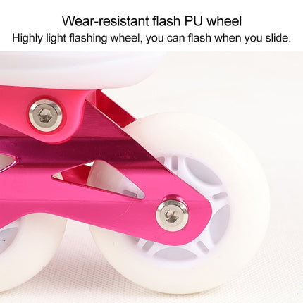 Children Flash Single-row Roller Skates Skating Shoes, Full Flash, Size : S(Pink)-garmade.com
