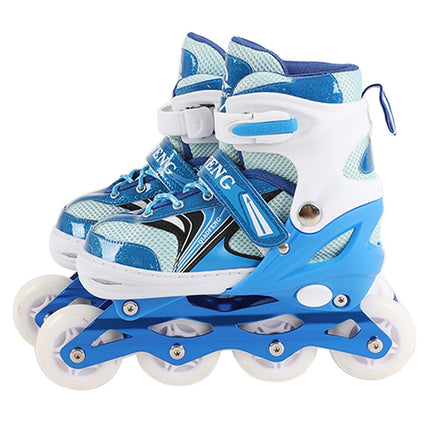 Children Flash Single-row Roller Skates Skating Shoes, Full Flash, Size : S(Blue)-garmade.com