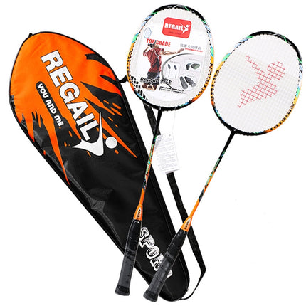 REGAIL 8019 2 PCS Carbon Durable Badminton Racket for Beginners (Orange)-garmade.com