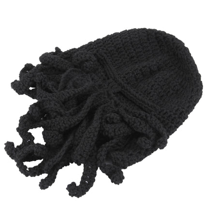 Amurleopard Unisex Barbarian Knit Beanie Octopus Tentacle Cap Winter Warm Face Mask Crochet Hat(Black)-garmade.com