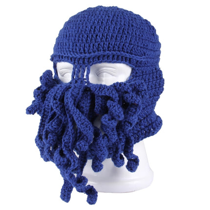 Amurleopard Unisex Barbarian Knit Beanie Octopus Tentacle Cap Winter Warm Face Mask Crochet Hat(Dark Blue)-garmade.com