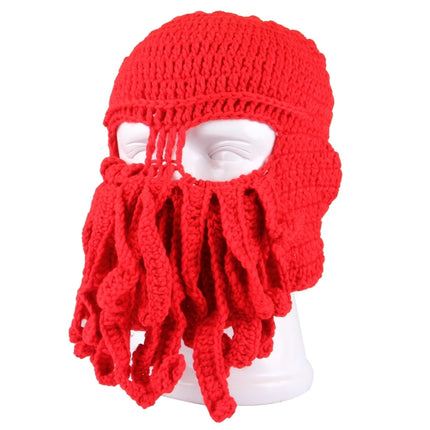 Amurleopard Unisex Barbarian Knit Beanie Octopus Tentacle Cap Winter Warm Face Mask Crochet Hat(Red)-garmade.com
