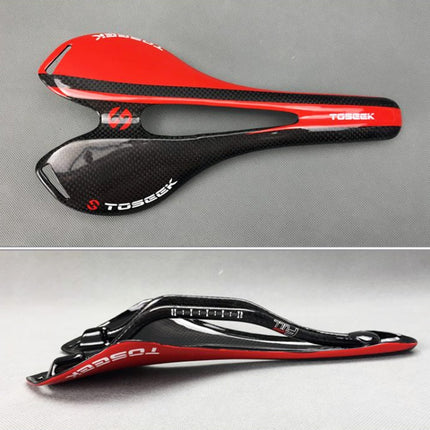 TOSEEK Road Bike Carbon Fiber Seat Bicycle Hollow Seat Saddle, 3K Texture + Light (Black)-garmade.com