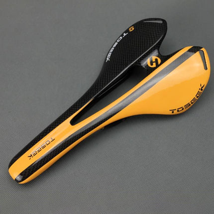 TOSEEK Road Bike Carbon Fiber Seat Bicycle Hollow Seat Saddle, 3K Texture + Light (Orange)-garmade.com