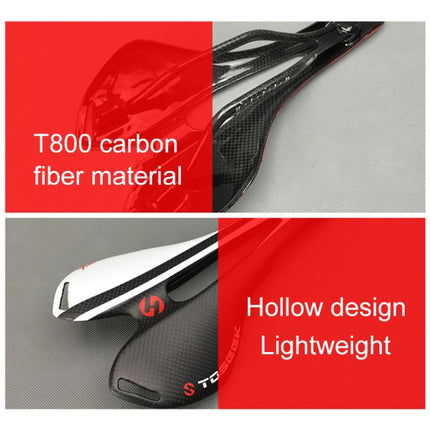 TOSEEK Road Bike Carbon Fiber Seat Bicycle Hollow Seat Saddle, 3K Texture + Light (Red)-garmade.com