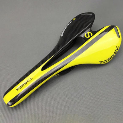 TOSEEK Road Bike Carbon Fiber Seat Bicycle Hollow Seat Saddle, 3K Texture + Light (Yellow)-garmade.com