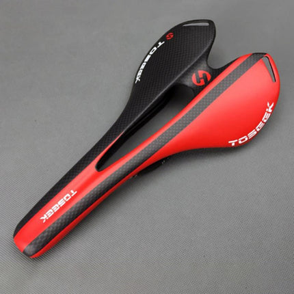TOSEEK Road Bike Carbon Fiber Seat Bicycle Hollow Seat Saddle, 3K Texture + Extinction(Red)-garmade.com