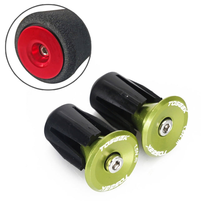 TOSEEK 1 Pair Mountain Bike Handlebar Grips Caps End Plug Aluminum Alloy Bicycle Bar Ends Plug (Green)-garmade.com