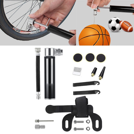 Manual Mini Portable Bicycle Aluminum Alloy Pump+ Glue-free Tire Patch + Fish-shaped Tire Lever (Black)-garmade.com