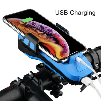 USB Charging Bicycle Light Front Handlebar Led Light , with Holder & Electric Horn, 2400mAh Battery(Black)-garmade.com