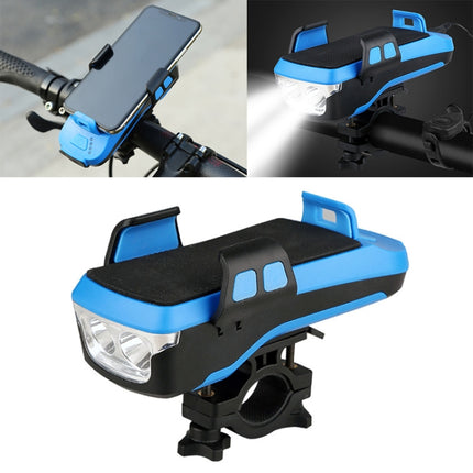 USB Charging Bicycle Light Front Handlebar Led Light ， with Holder & Electric Horn，2400mAh Battery(Blue)-garmade.com