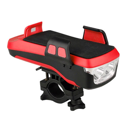 USB Charging Bicycle Light Front Handlebar Led Light ， with Holder & Electric Horn，2400mAh Battery(Red)-garmade.com