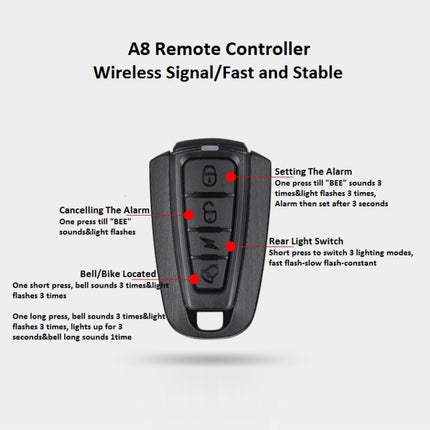 Antusi A8 Portable Rechargeable Rear Light Wireless Theft Alarm-garmade.com