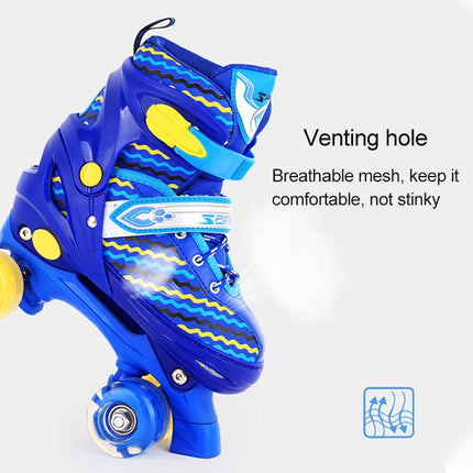 Children Full-flash White Double-row Roller Skates Skating Shoes, Double Row Wheel, Size : L(Blue)-garmade.com