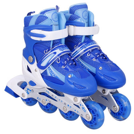 Children Adult Flash Straight Row Roller Skates Skating Shoes Suit, Size : M (Blue)-garmade.com