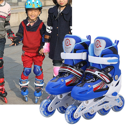 Children Adult Flash Straight Row Roller Skates Skating Shoes Suit, Size : S (Blue)-garmade.com