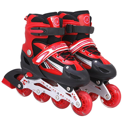 Children Adult Flash Straight Row Roller Skates Skating Shoes Suit, Size : S (Red)-garmade.com