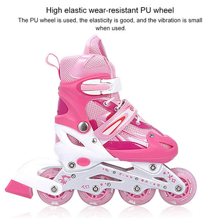 Children Adult Flash Straight Row Roller Skates Skating Shoes Suit, Size : S (Red)-garmade.com