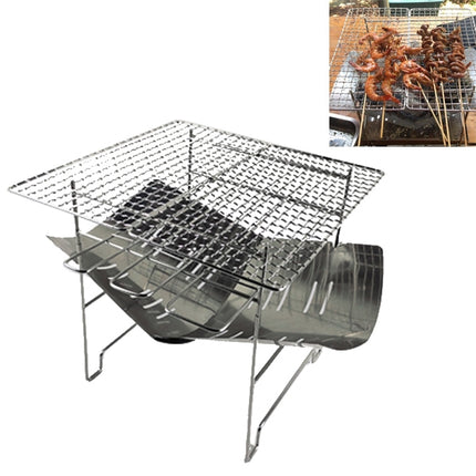 Outdoor Camp Portable Folding Stainless Steel Barbecue Charcoal Grill + Wire Mesh (Silver)-garmade.com