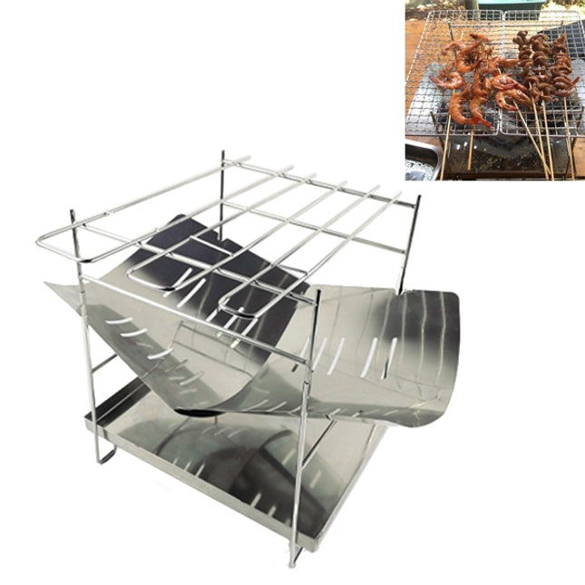 Outdoor Camp Portable Folding Stainless Steel Barbecue Charcoal Grill + Base Plate (Silver)-garmade.com