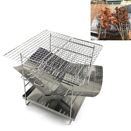 Outdoor Camp Portable Folding Stainless Steel Barbecue Charcoal Grill + Wire Mesh & Base Plate (Silver)-garmade.com