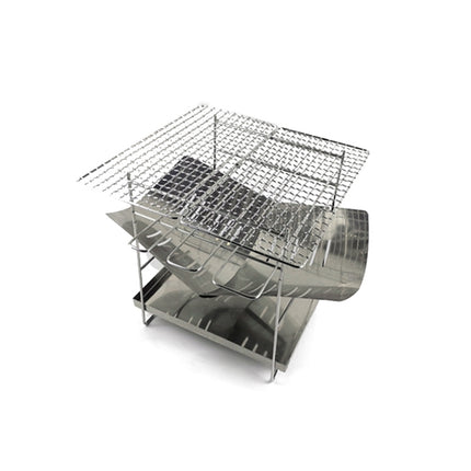 Outdoor Camp Portable Folding Stainless Steel Barbecue Charcoal Grill + Wire Mesh & Base Plate (Silver)-garmade.com