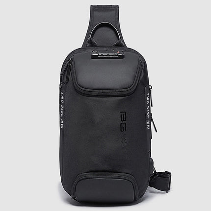 BANGE Men Security USB Chest Bag Portable Outdoor Shoulder Bag(Black)-garmade.com