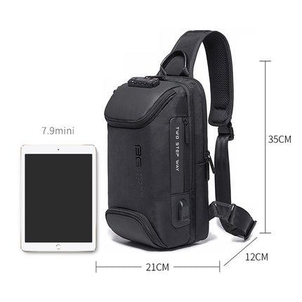 BANGE Men Security USB Chest Bag Portable Outdoor Shoulder Bag(Black)-garmade.com
