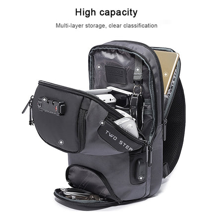 BANGE Men Security USB Chest Bag Portable Outdoor Shoulder Bag(Grey)-garmade.com
