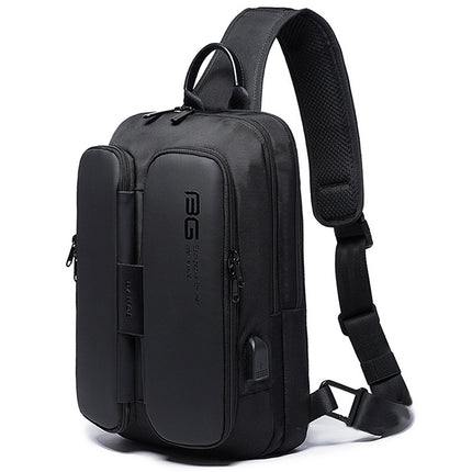 BANGE Fashion Casual Shoulder Bag Outdoor USB Chest Bag (Black)-garmade.com