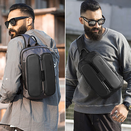 BANGE Fashion Casual Shoulder Bag Outdoor USB Chest Bag (Grey)-garmade.com