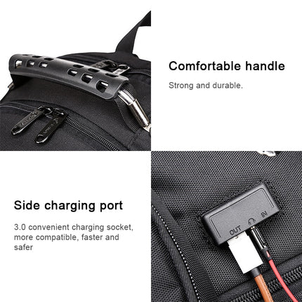 BANGE Waterproof Travel Men Backpack Rechargeable Large Capacity Shoulders Bag with Earplug Hole (Black)-garmade.com