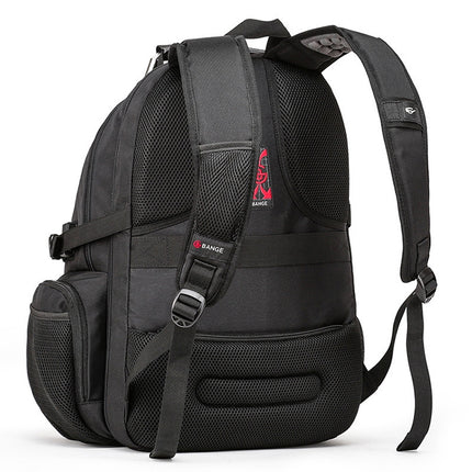 BANGE Waterproof Travel Men Backpack Rechargeable Large Capacity Shoulders Bag with Earplug Hole (Black)-garmade.com