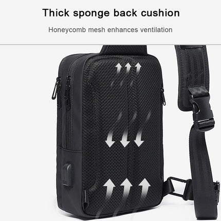 BANGE Fashion Outdoor Sports USB Leisure Shoulder Bag Men Chest Bag(Black)-garmade.com